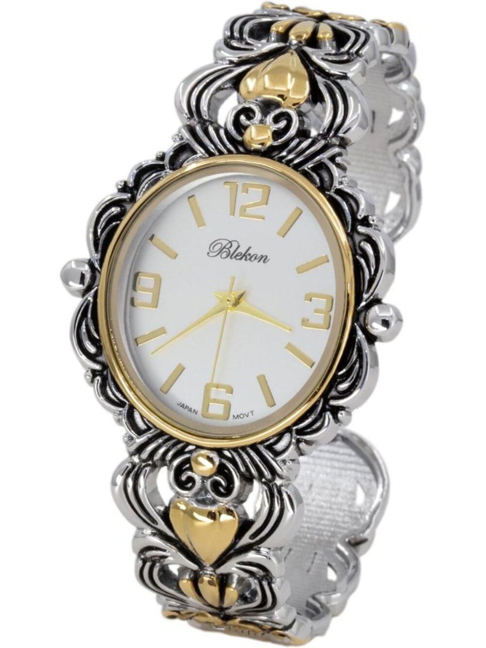 Women's Two-Tone 35mm Case Egyptian Style Concho Cuff Bangle Quartz Watches